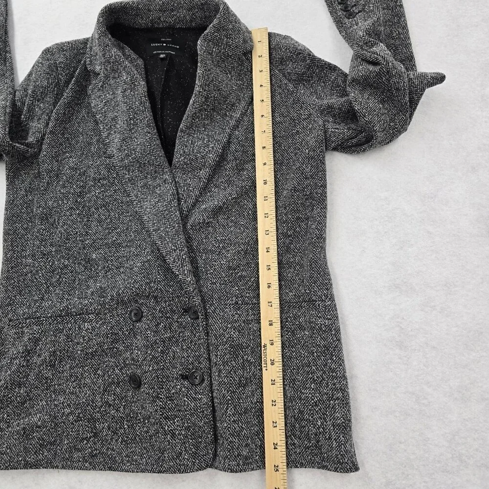 Lucky Brand Woven Knit Double Breasted Blazer Jacket Size M Stretch Gray Black